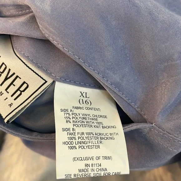 AMY Byer Reversible coat, size XL, periwinkle NWT